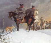 Franz Kruger Prussian Cavalry Outpost in the Snow oil painting